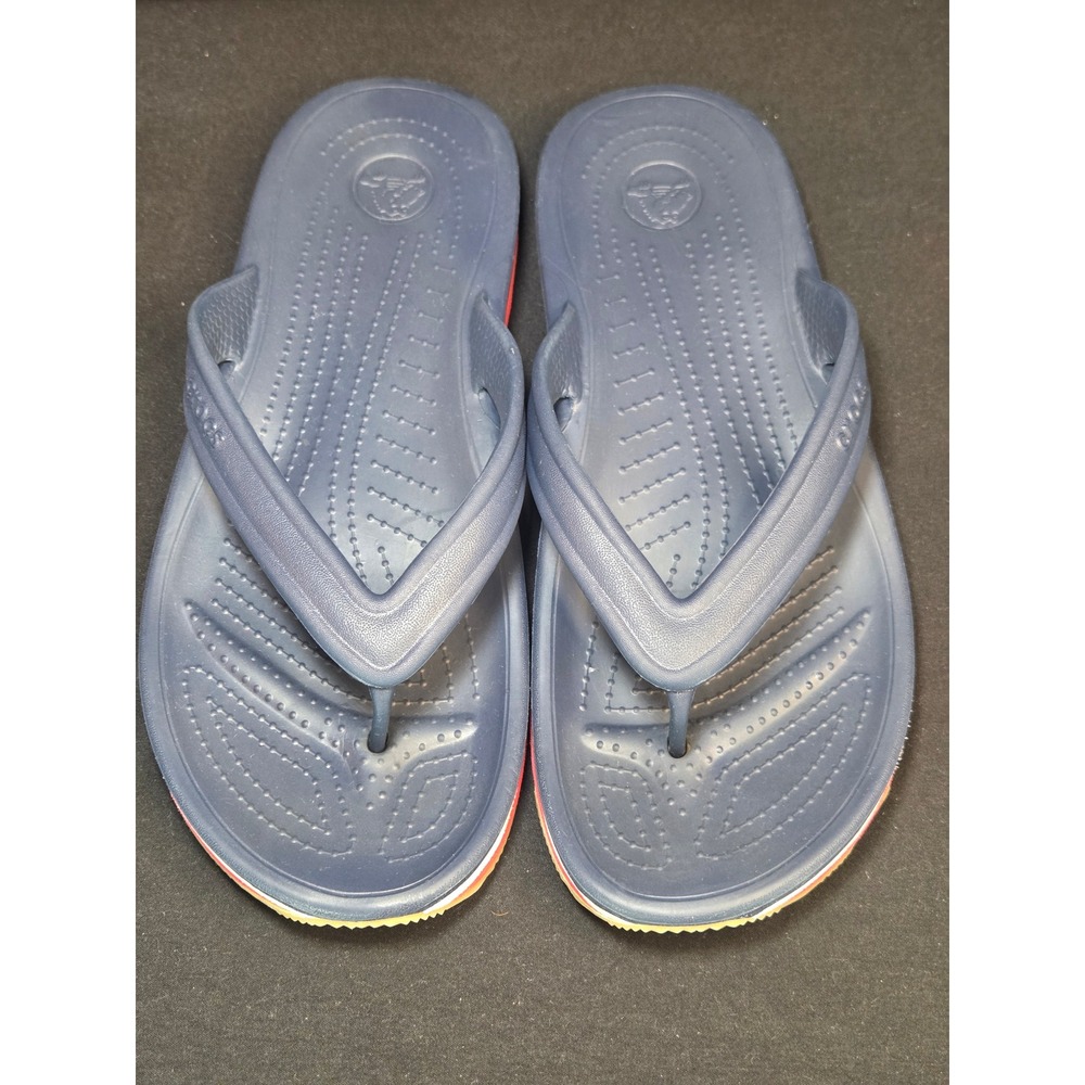 Crocs Crocband Flip Flops Mens 7 Navy Blue Red White Sporty Sandals 11033